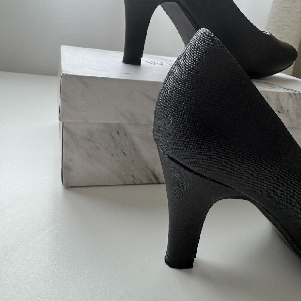 Women Black Pointed Toe Heels Pumps For Classic Faux Leather Comfortable Shoes - Picture 5 of 9